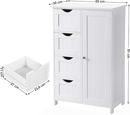 Songmics Dulap de baie cu 4 sertare Cabinet de baie L55xA30xÎ81cm Alb