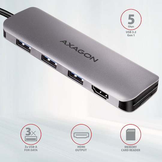 Axagon HMC-HCR3A USB-C Докинг станция с HDMI 4K Сребрист