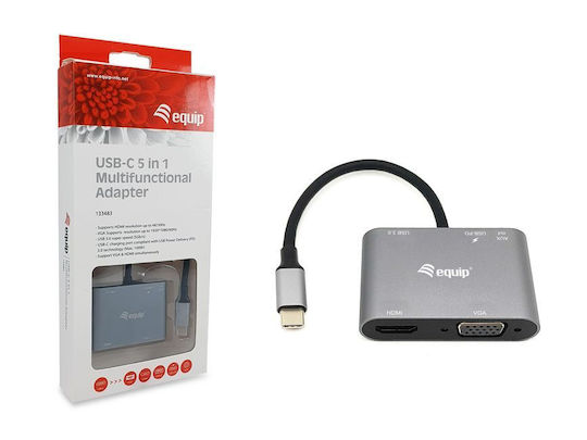 Equip USB-C Docking Station with HDMI 4K PD and Screen Connections 2 Monitors Silver
