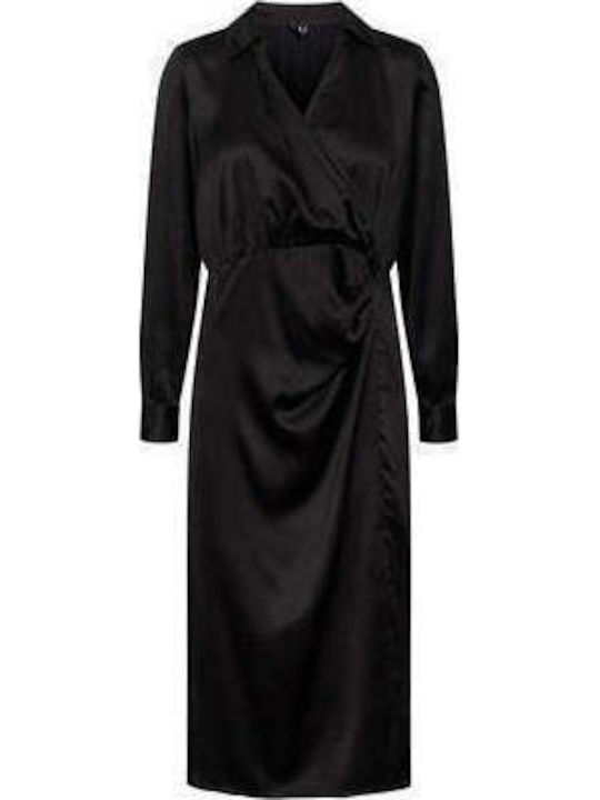 Midi Evening Shirt Dress Wrap with Tearing Black