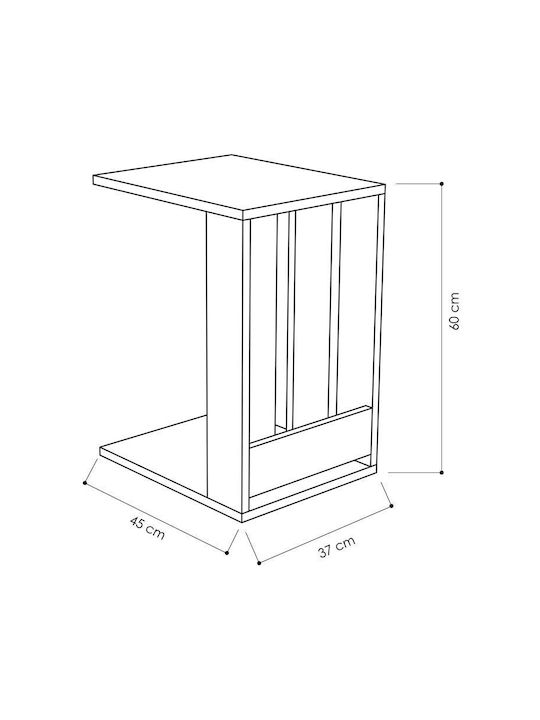 Rectangular Side Table Edi Wooden with Wheels White L37xW45xH60cm.
