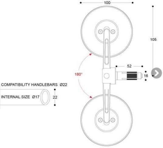 Barracuda Καθρέπτες Μοτοσυκλέτας Skin S-Bar End B-Lux Μαύρο 2τμχ