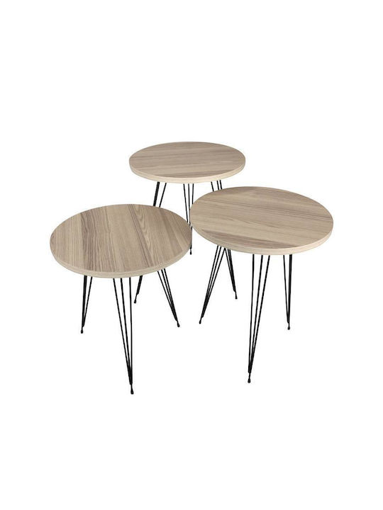 Round Side Table 890 Wooden Grey 3pcs L40xW40xH52cm.