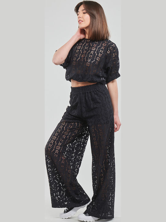 Lucca Women's Crop Top Short Sleeve Floral Black