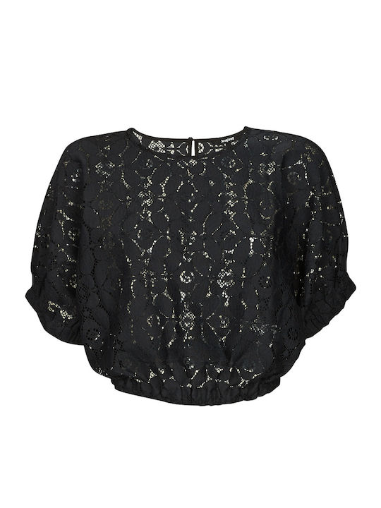 Lucca Women's Crop Top Short Sleeve Floral Black
