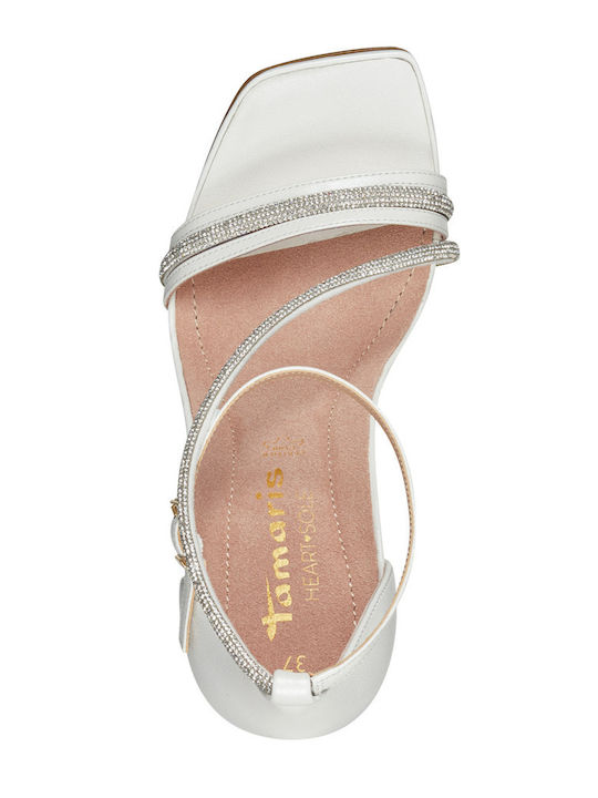 Din piele Sandale Anatomici cu strasuri White Pearl