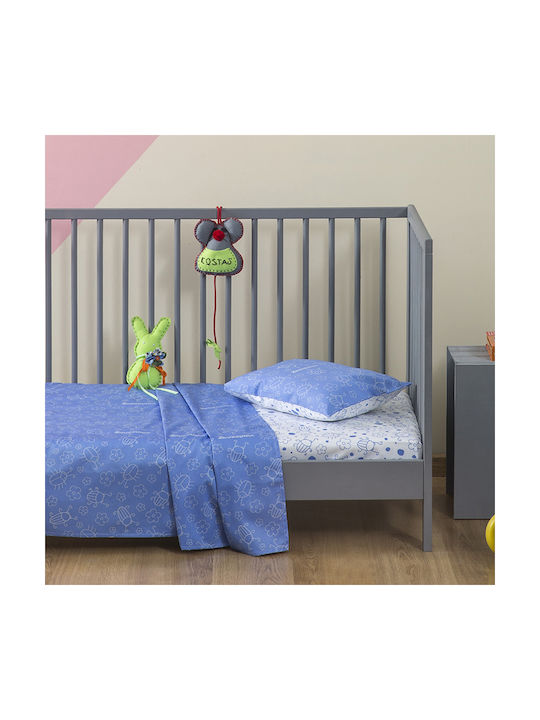 Zouzounia Μπάμπουρας Baby Sheets Set Crib Cotton Blue 120x160cm 3pcs ZOU-BD-003