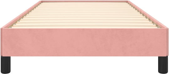 Single Bed Base Upholstered with Pink Fabric for Mattress 90x190cm