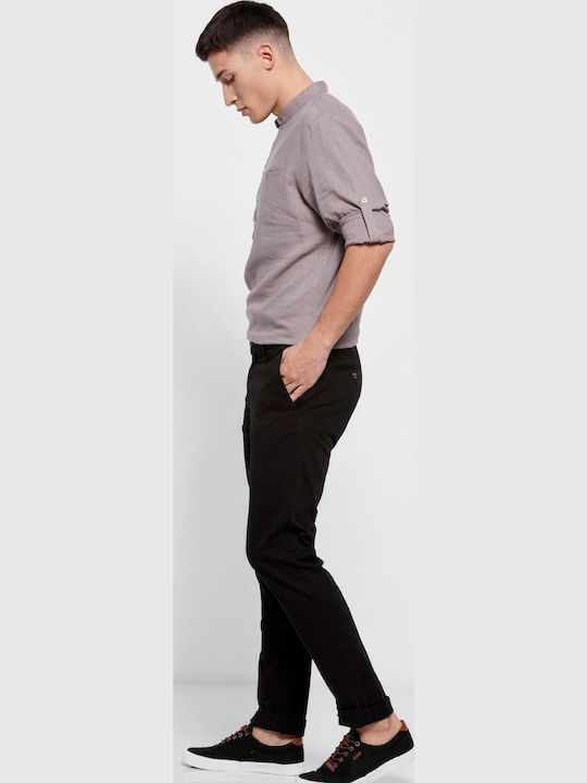 FBM007-00102 Trousers Chino Elastic in Straight Line Black