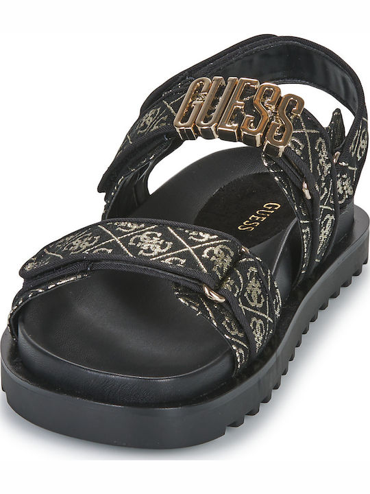 Flache Sandalen für Damen mit Riemen in Schwarz Farbe