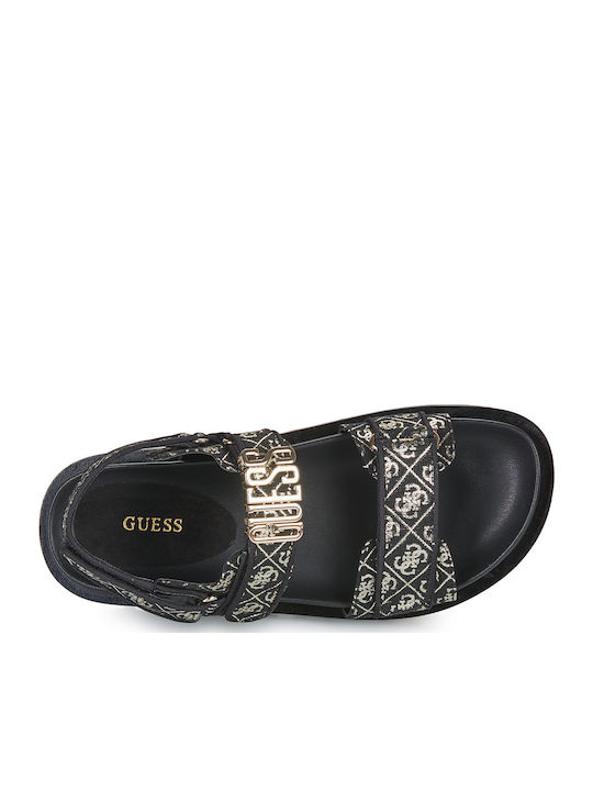 Flache Sandalen für Damen mit Riemen in Schwarz Farbe