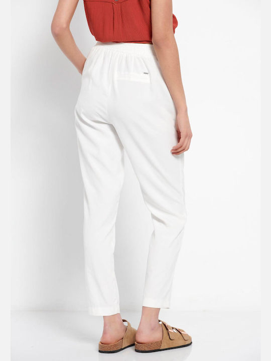 Funky Buddha Women's High-waisted Fabric Capri Trousers in Regular Fit Optic White