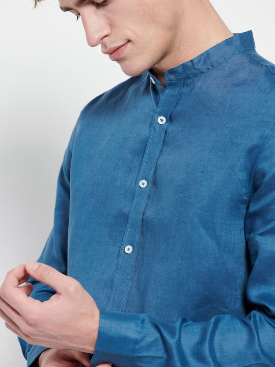 FBM007-00305 Long-sleeved Linen Shirt Blue