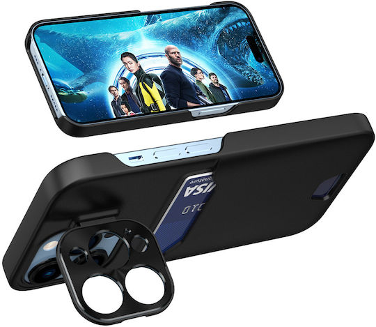 Hurtel Stand Case Umschlag Rückseite Synthetisches Leder mit Kartenhalter Schwarz (iPhone 14 Pro)