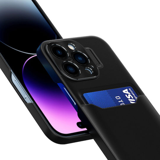 Hurtel Stand Case Umschlag Rückseite Synthetisches Leder mit Kartenhalter Schwarz (iPhone 14 Pro)
