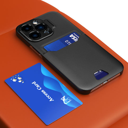 Hurtel Stand Case Umschlag Rückseite Synthetisches Leder mit Kartenhalter Schwarz (iPhone 14 Pro)