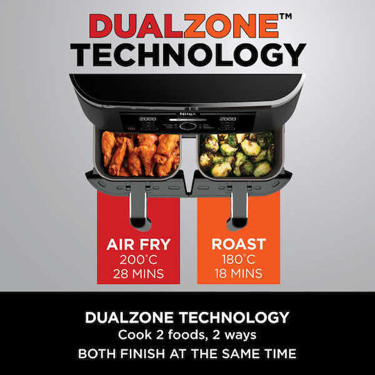 Ninja Foodi Max Dual Zone Air Fryer with Double Detachable Bucket 7.6lt Black