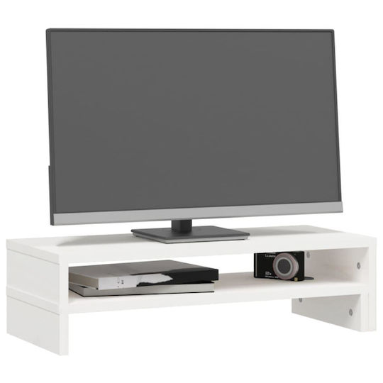 vidaXL Tabletop Suport Monitor 52-101x22x14cm from Solid Pine Wood Alb (814015)