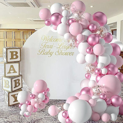 Composition with 104 Balloons Latex Pink Birthday-Celebration