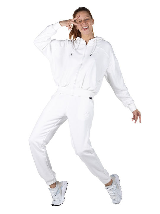 Damen Sweatshirtjacke Kapuzen Weiß