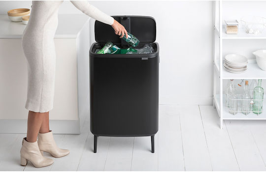 Brabantia Кошче за Боклук от Неръждаема Стомана Тласък Черно 60л