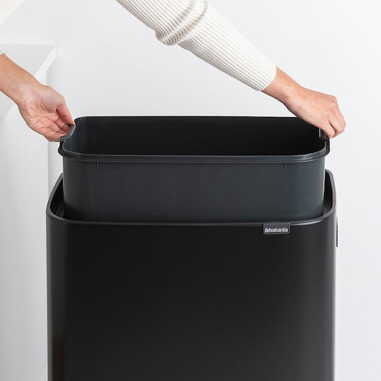 Brabantia Кошче за Боклук от Неръждаема Стомана Тласък Черно 60л