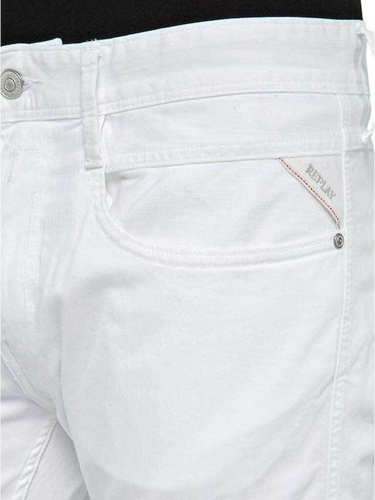 Anbass Ανδρικό Παντελόνι Τζιν Ελαστικό με Slim Tapered Εφαρμογή Λευκό