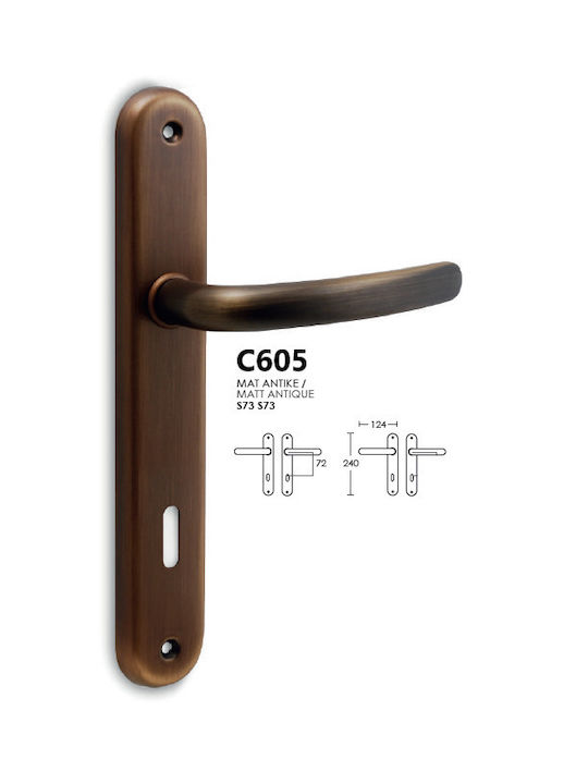 Conset Buton Ușa din mijloc cu Placă C605 C605ΗRS73S73 Pereche (Distanța Centrelor 72mm) Bronz