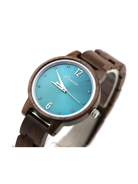 Daponte Women's Watch with Brown Wooden Bracelet