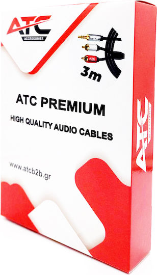 ATC Cablu Audio 3,5 mm Male - 2x RCA De Sex Masculin Negru 5m Cu Terminale Placate Cu Aur 02.008.0129