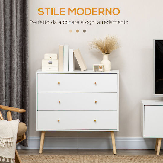 HomCom Bedroom Chest of Drawers Wooden with 3 Drawers White 80x30x80cm