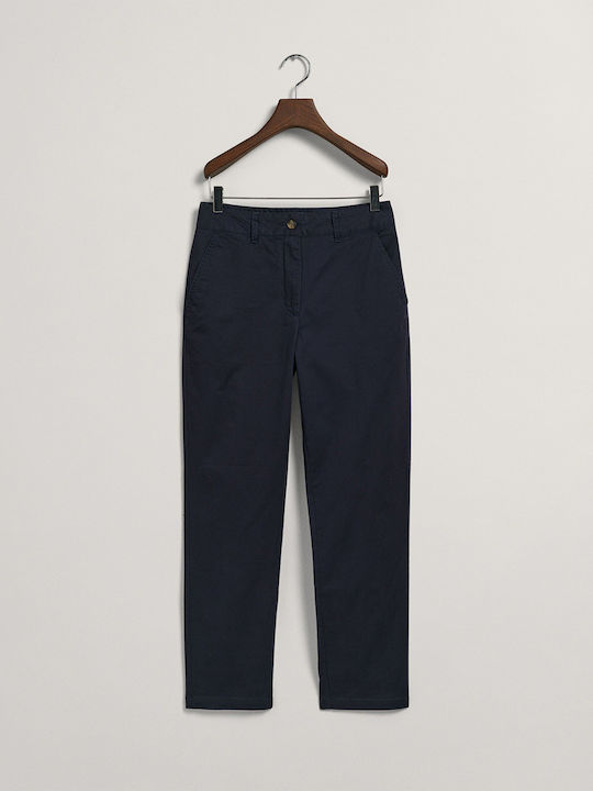 Women's High-waisted Chino Trousers Slim Fit Navy Blue