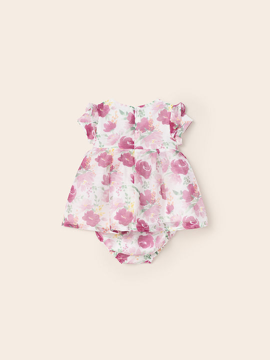 Mayoral Kids Dress Set with Accessories Floral Short Sleeve Pink