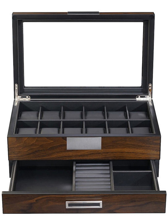 Rothenschild Wooden Case with transparent lid for 12 watches with drawer in Brown color RS-2382-W Rothenschild Wooden Case with transparent lid for 12 watches with drawer in Brown color RS-2382-W