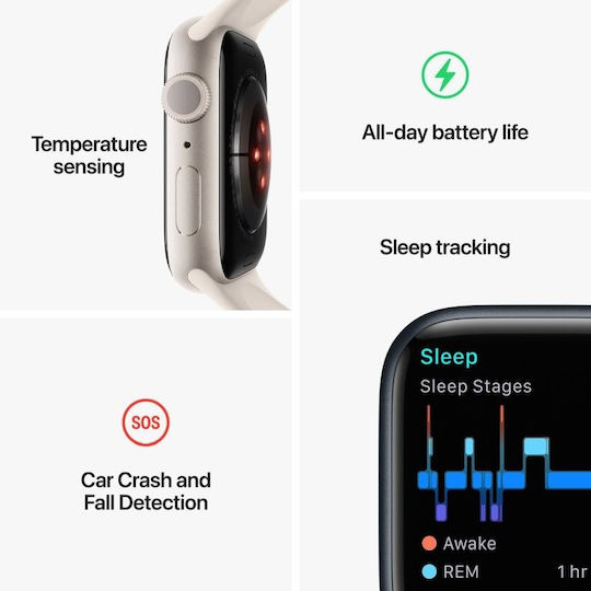 Apple Watch Series 8 Aluminum 41mm Waterproof with Heart Rate Monitor (Midnight with Midnight Sport Band - S/M)