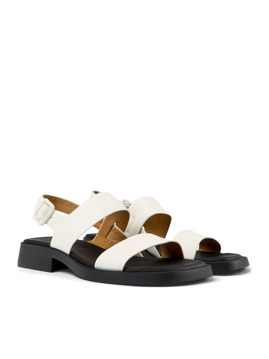 Dana Leather Women's Flat Sandals with Strap in White Color