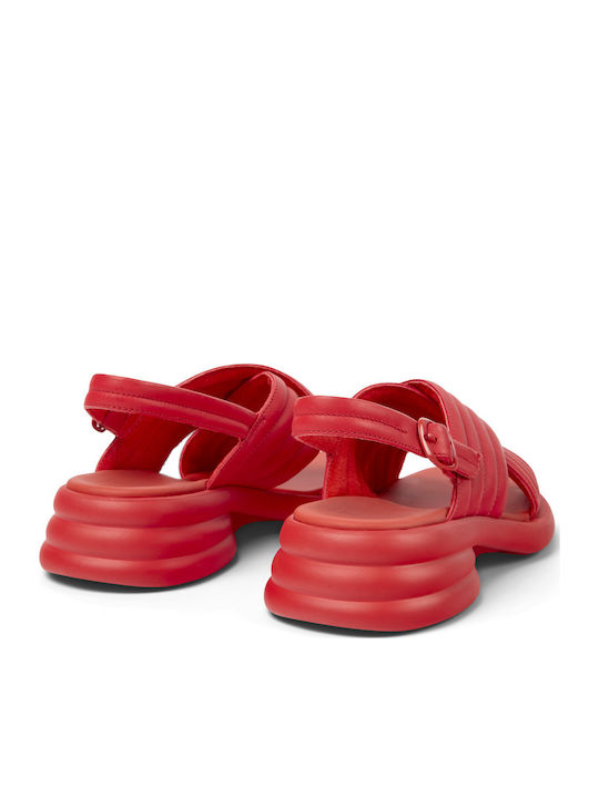 Leather Women's Flat Sandals in Red Color