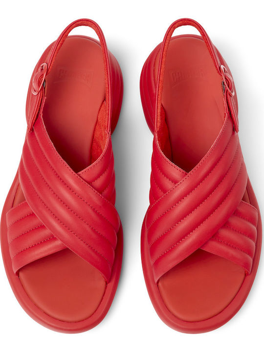 Leather Women's Flat Sandals in Red Color