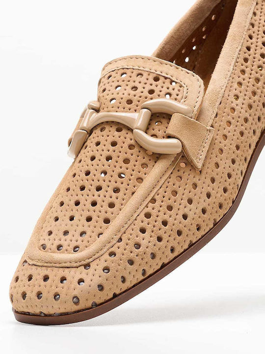 Leather Women's Loafers in Tabac Brown Color