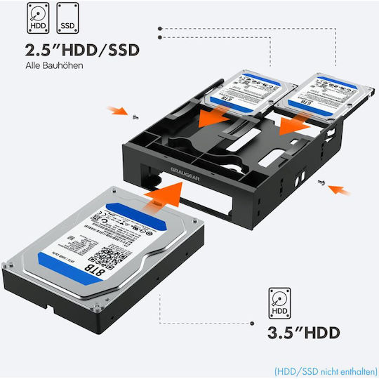 Graugear Mounting Frame for 2×2,5“ and 3,5“ Drives in 5,25“ Bay Black (G-CV-235T525)