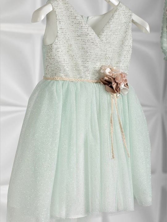 Piccolino Francy Mint Set De Haine De Botez Pentru Fete Cu Accesorii Pentru Păr Și Rochie Din Tulle 2 Bucăți
