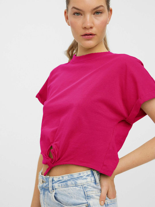 Vero Moda Women's Summer Crop Top Cotton Short Sleeve Pink Yarrow