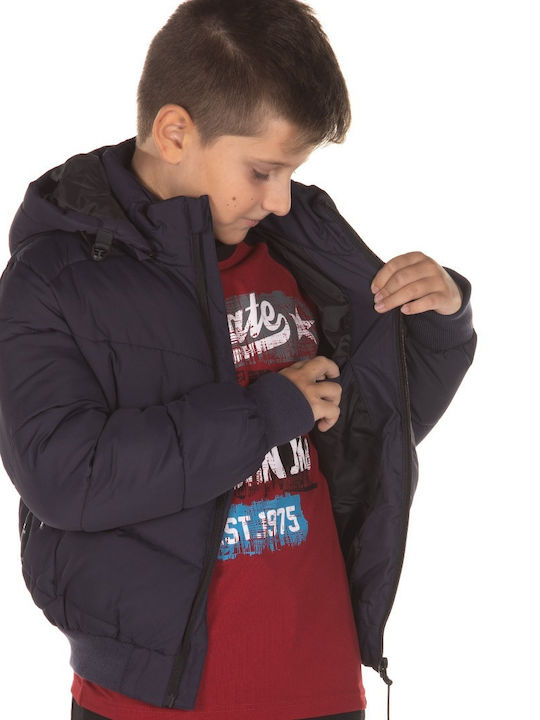 Kinder Steppjacke Kurz mit Kapuze Marineblau