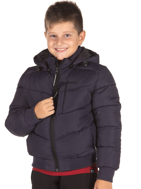 Kinder Steppjacke Kurz mit Kapuze Marineblau
