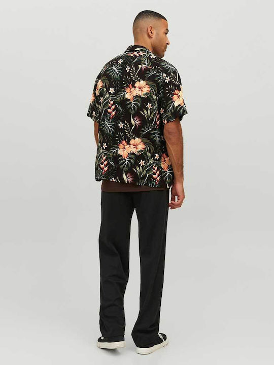 Jack & Jones Men's Shirt Short Sleeve Floral Black
