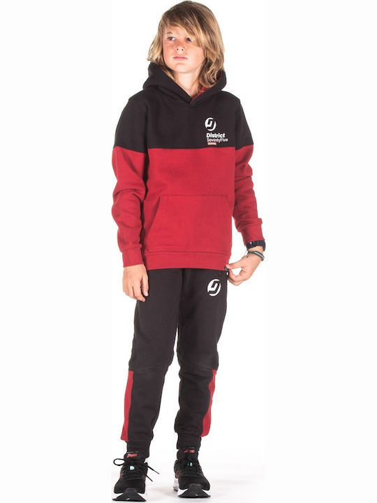 Fleece Παιδικό Φούτερ με Κουκούλα και Τσέπες Κόκκινο