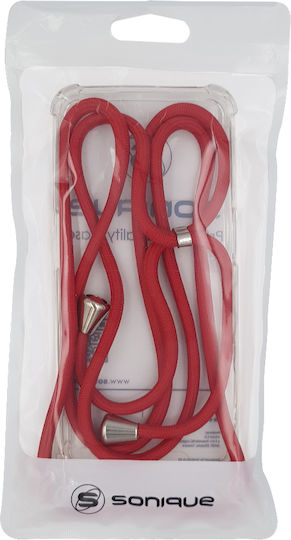 Sonique Armor Back Cover Σιλικόνης με Λουράκι Transparent / Red (Redmi 8)