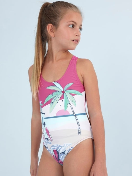 Mayoral Palm Tree Kids Swimwear One-Piece Pink