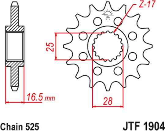 JT Sprockets Γρανάζι Μπροστά 17 Δοντιών για KTM 1190 RC8 / 1290 Super Duke R / 950 Adventure / 990 Super Duke