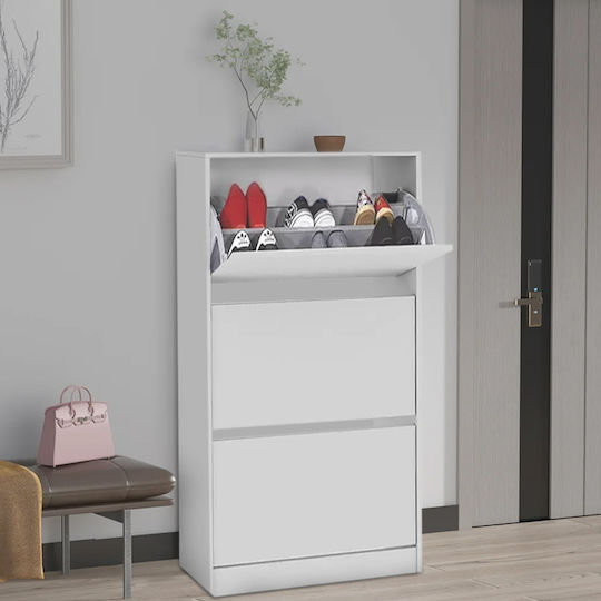Holz Schuhschrank Flat Duo mit 3 Regalen White L73xW26xH119cm